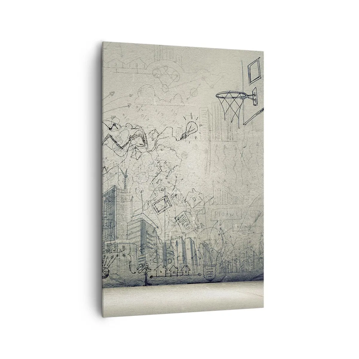 Cuadro sobre lienzo - Impresión de Imagen - Dibujos y diagramas sobre el fondo de una pared en bruto. - 80x120cm - Mi gloriosa vida en la ciudad - Decoración de pared moderna para salón y dormitorio ARTTOR