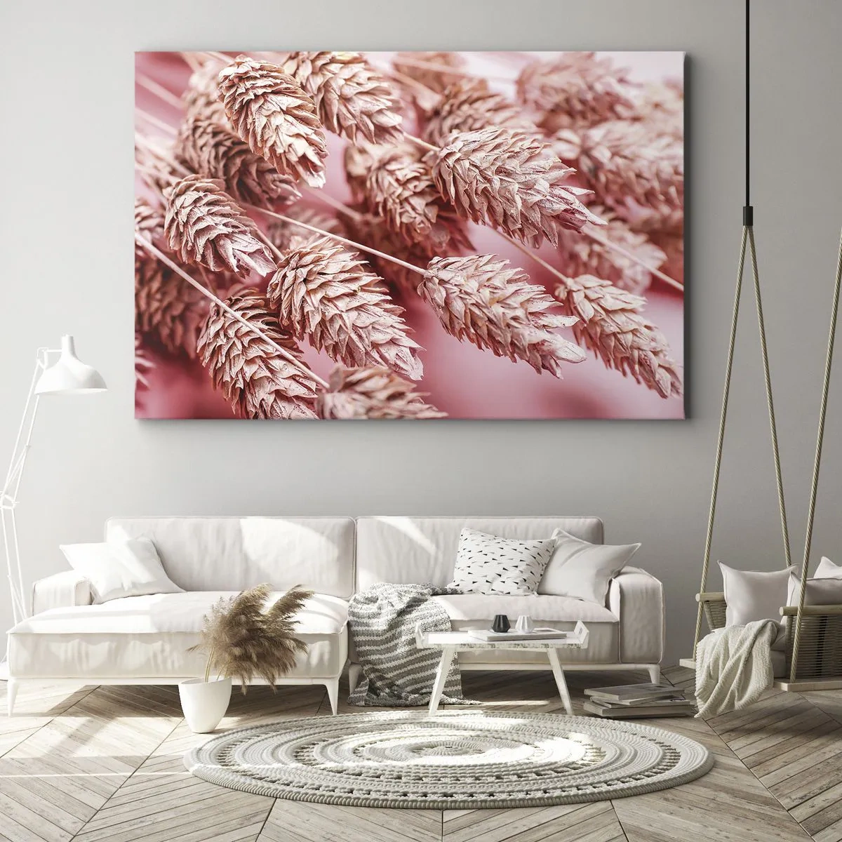 Cuadro sobre lienzo - Impresión de Imagen - Primer plano de las orejas teñidas de rosa. - 70x50cm - Estructura floral en rosa - Decoración de pared moderna para salón y dormitorio ARTTOR