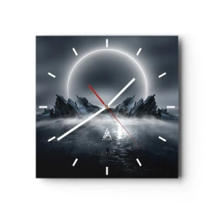 Reloj de pared - Reloj de vidrio - Paisaje misterioso con un anillo de luz sobre las montañas. - 30x30cm - El final del cuento - Decoración de pared moderna para salón y dormitorio ARTTOR