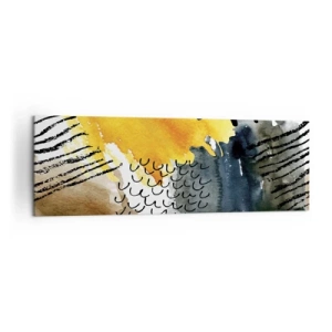 Cuadro sobre lienzo - Impresión de Imagen - Una composición abstracta con acentos amarillos y patrones gráficos. - 160x50cm - Reunión de los elementos - Decoración de pared moderna para salón y dormitorio ARTTOR