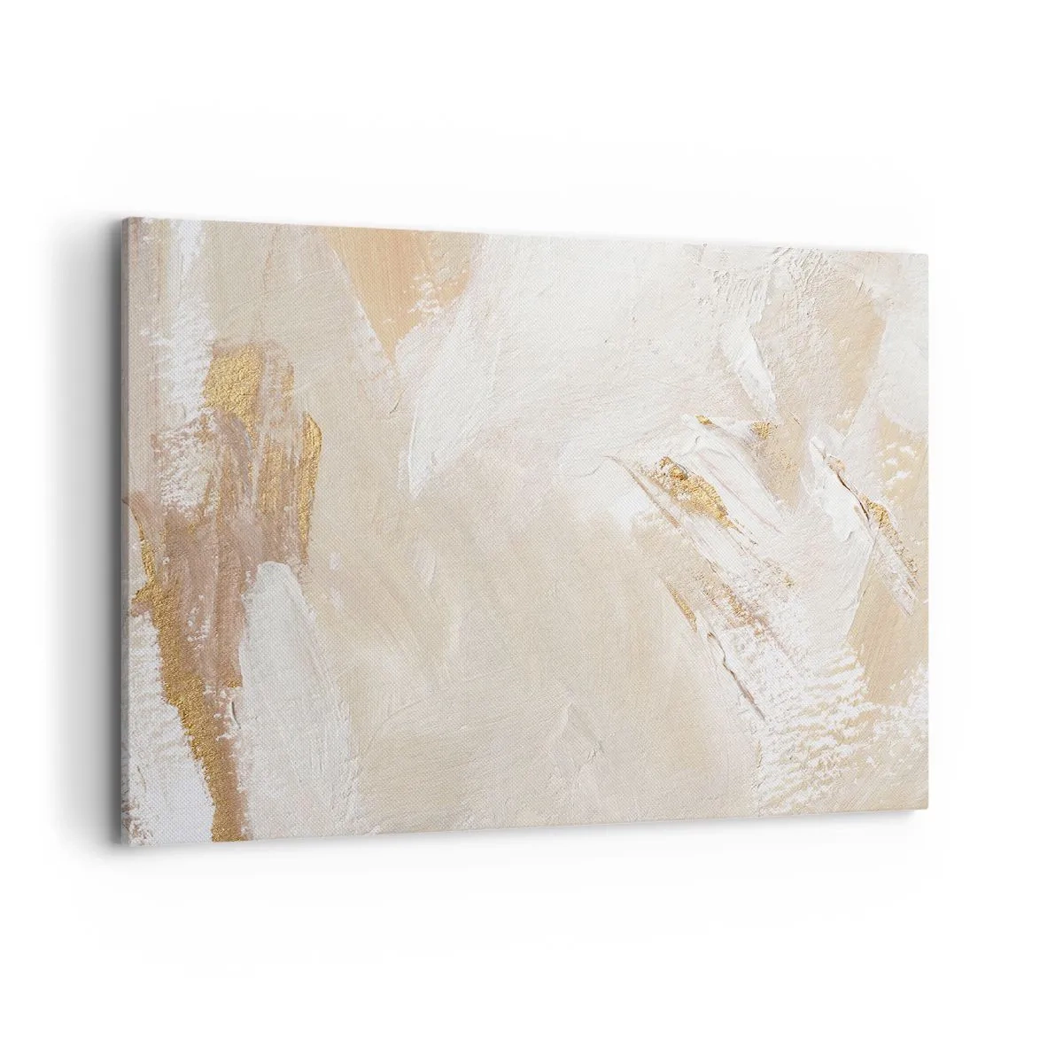 Cuadro sobre lienzo - Impresión de Imagen - Delicados tonos abstractos en tonos beige y dorado. - 100x70cm - Composición en pastel - Decoración de pared moderna para salón y dormitorio ARTTOR