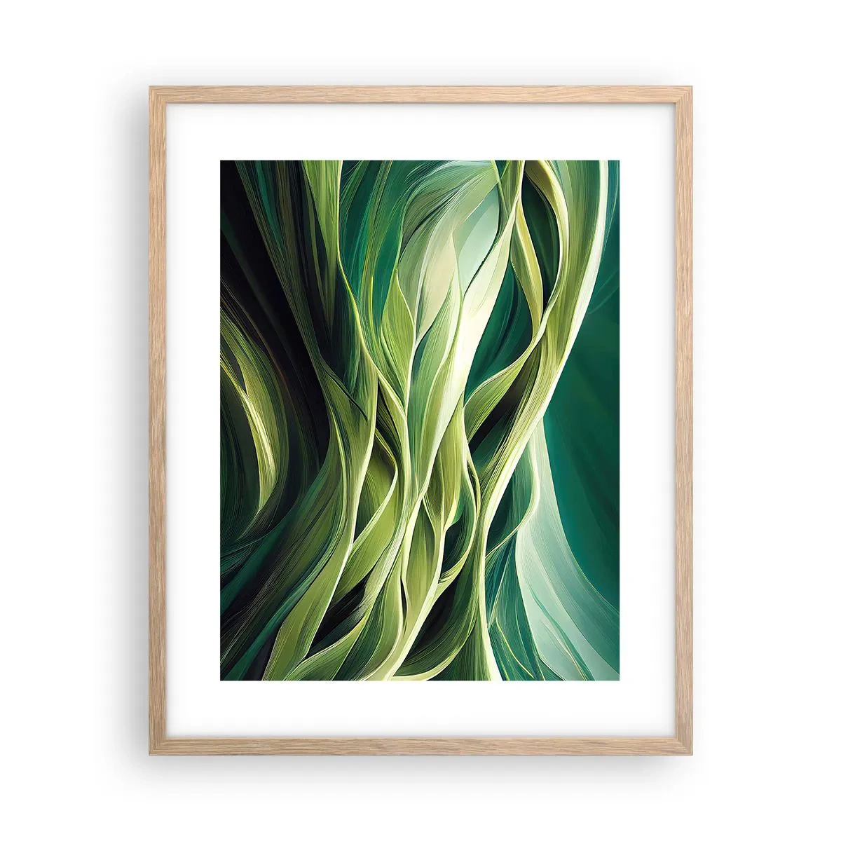 Póster en marco roble claro - Un juego abstracto de color verde - 40x50 cm