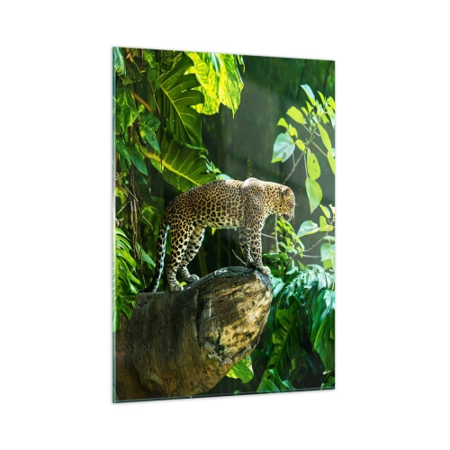 Cuadro sobre vidrio - Impresiones sobre Vidrio - Leopardo en una roca en la selva tropical - 50x70cm - ¿A la caza? - Decoración de pared moderna para salón y dormitorio ARTTOR