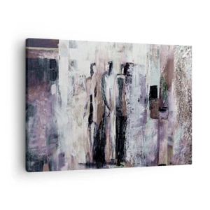 Cuadro sobre lienzo - Impresión de Imagen - Una composición abstracta con tres figuras en colores pastel. - 70x50cm - El trío misterioso - Decoración de pared moderna para salón y dormitorio ARTTOR