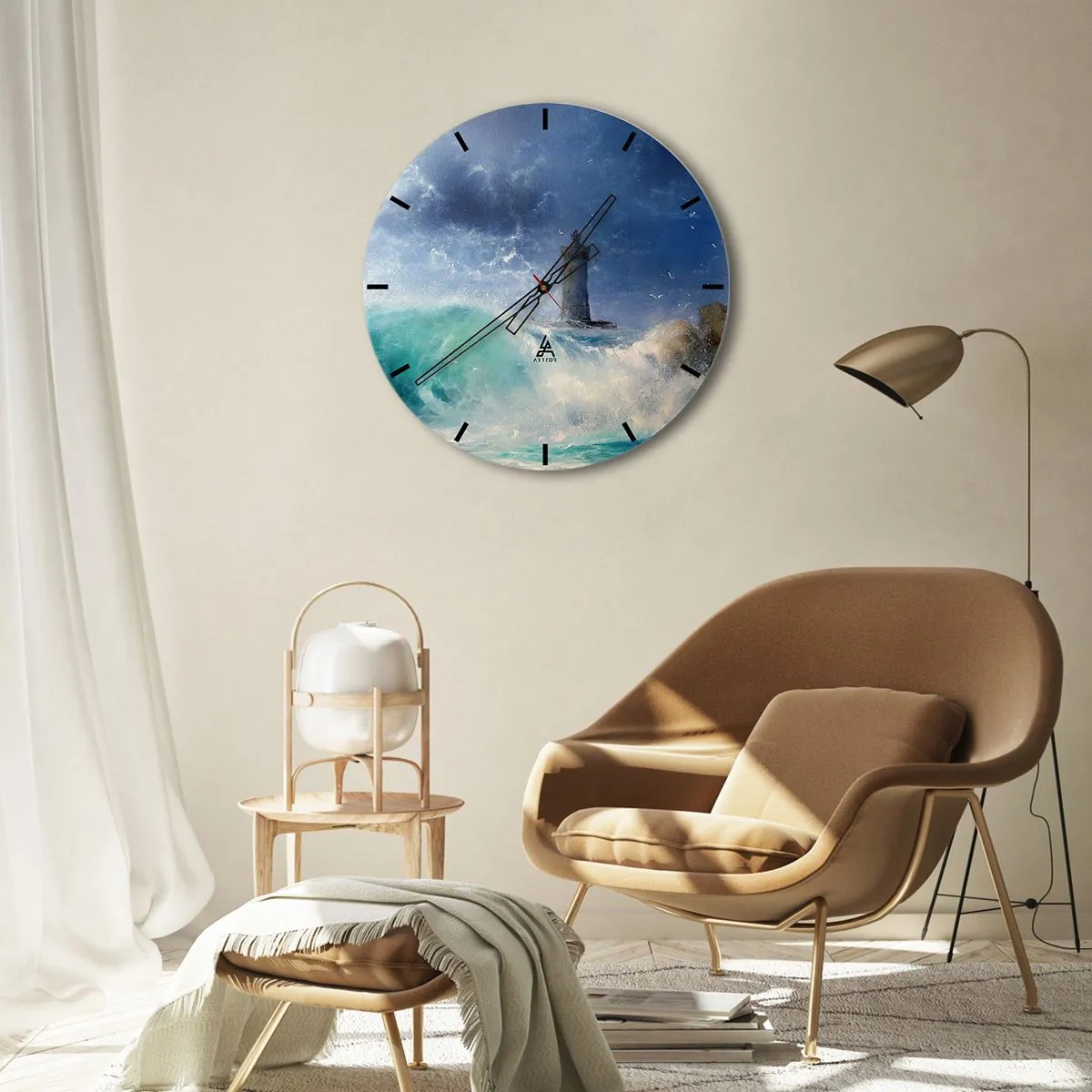 Reloj de pared - Reloj de vidrio - Un faro rodeado de mares agitados y cielos tormentosos. - 30x30cm - En guardia contra los elementos - Decoración de pared moderna para salón, cocina y dormitorio ARTTOR