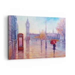 Cuadro sobre lienzo - Impresión de Imagen - Calle de Londres con el Big Ben en un día lluvioso - 120x80cm - Un día de otoño en Londres - Decoración de pared moderna para salón y dormitorio ARTTOR