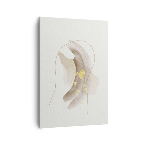Cuadro sobre lienzo - Impresión de Imagen - Una composición abstracta en tonos beige y dorado. - 70x100cm - Encontrado en el espacio - Decoración de pared moderna para salón y dormitorio ARTTOR