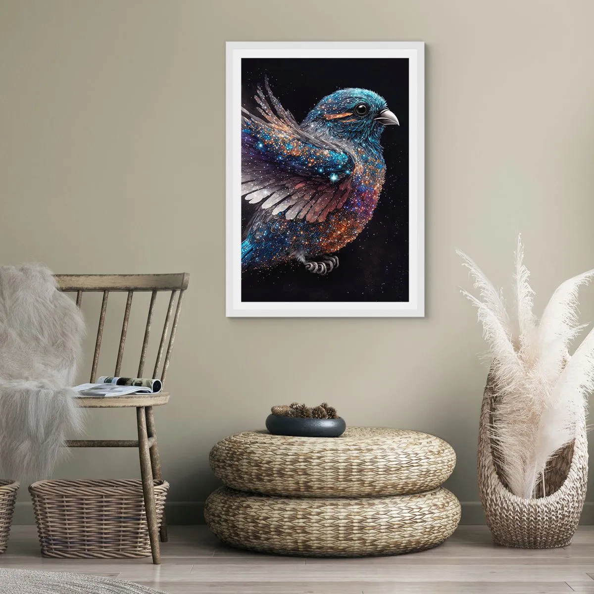 Póster en marco blanco - Gorrión de diamante - 30x40 cm