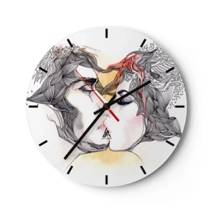Reloj de pared - Reloj de vidrio - Escena de beso artístico con detalles. - 30x30cm - El mundo no importa - Decoración de pared moderna para salón, cocina y dormitorio ARTTOR