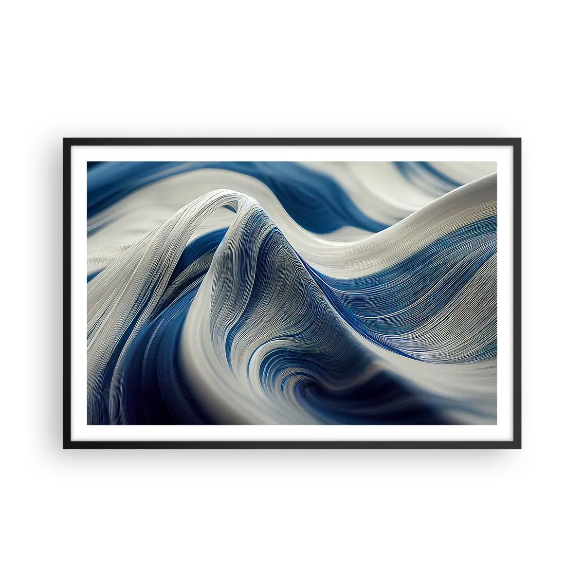 Póster en marco negro - Fluidez de azul y blanco - 91x61 cm