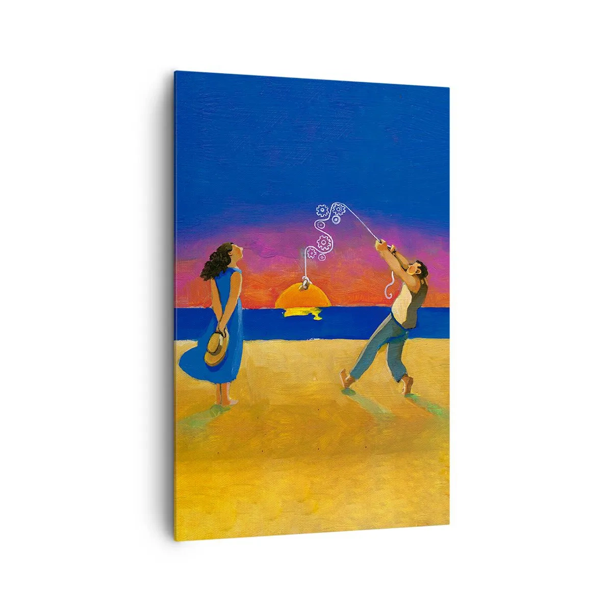 Cuadro sobre lienzo - Impresión de Imagen - Figuras junto al mar al atardecer - 80x120cm - Mucho más que una estrella del cielo - Decoración de pared moderna para salón y dormitorio ARTTOR