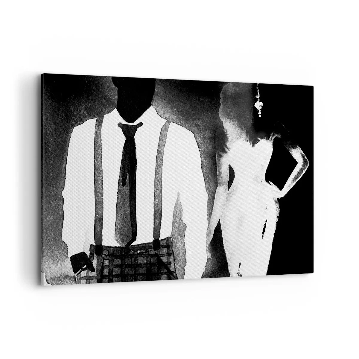 Cuadro sobre lienzo - Impresión de Imagen - Personajes de estilo noir, elegancia en blanco y negro y misterio. - 100x70cm - En un ambiente noir - Decoración de pared moderna para salón y dormitorio ARTTOR