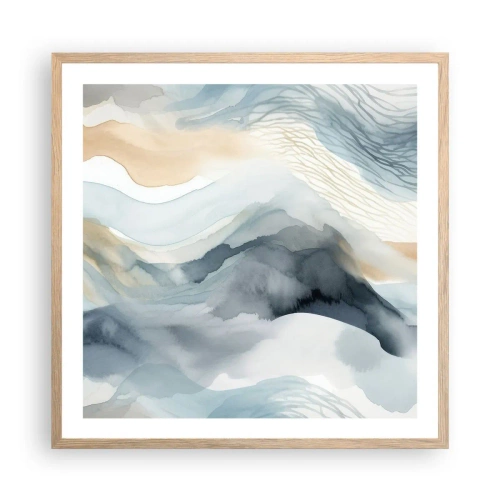 Póster en marco roble claro - Abstracción de nieve y niebla - 60x60 cm