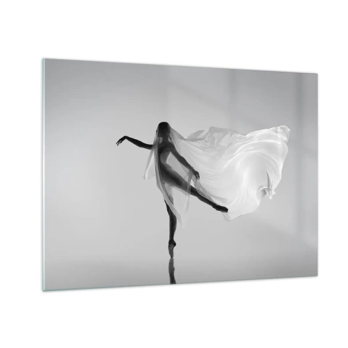 Cuadro sobre vidrio - Impresiones sobre Vidrio - Silueta de una bailarina con un velo flotante en movimiento. - 70x50cm - Ligereza y gracia - Decoración de pared moderna para salón y dormitorio ARTTOR