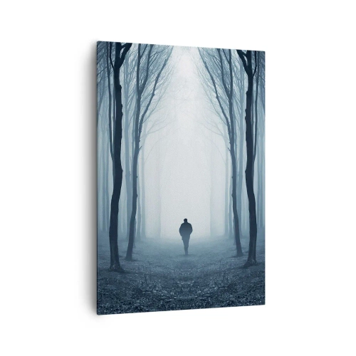 Cuadro sobre lienzo - Impresión de Imagen - Una figura caminando entre los árboles en un bosque brumoso. - 70x100cm - Alto y claro - Decoración de pared moderna para salón y dormitorio ARTTOR