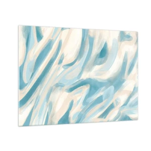 Cuadro sobre vidrio - Impresiones sobre Vidrio - Pinceladas abstractas en colores azul y crema. - 70x50cm - Brisas primaverales - Decoración de pared moderna para salón y dormitorio ARTTOR