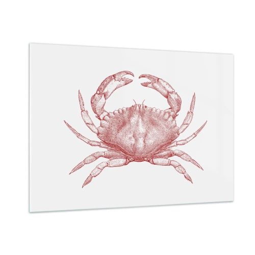 Cuadro sobre vidrio - Impresiones sobre Vidrio - Boceto de un cangrejo rojo sobre un fondo claro en estilo retro - 100x70cm - El explorador de las rocas - Decoración de pared moderna para salón y dormitorio ARTTOR