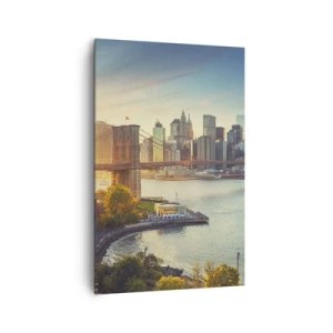 Cuadro sobre lienzo - Impresión de Imagen - Panorama de la ciudad con el puente al atardecer - 80x120cm - El amanecer de la gran ciudad - Decoración de pared moderna para salón y dormitorio ARTTOR