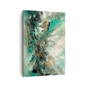 Cuadro sobre lienzo - Impresión de Imagen - Paisaje abstracto en tonos verdes y dorados. - 50x70cm - Hervor negro esmeralda - Decoración de pared moderna para salón y dormitorio ARTTOR