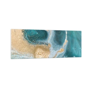 Cuadro sobre vidrio - Impresiones sobre Vidrio - Remolino abstracto en tonos turquesa y dorado - 140x50cm - Un remolino de oro y turquesa - Decoración de pared moderna para salón y dormitorio ARTTOR