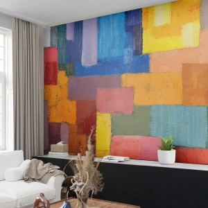 Fotomural Standard Eco - Rectángulos abstractos geométricos coloridos en un estilo pictórico - 100x70cm - Cada una diferente, todas coloridas - Decoración de pared moderna para salón y dormitorio ARTTOR