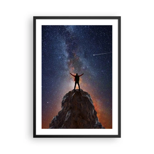 Póster en marco negro - Silueta en la cima de una roca con un cielo estrellado al fondo - 50x70cm - ¡El poder está conmigo! - Decoración de pared moderna para salón y dormitorio ARTTOR