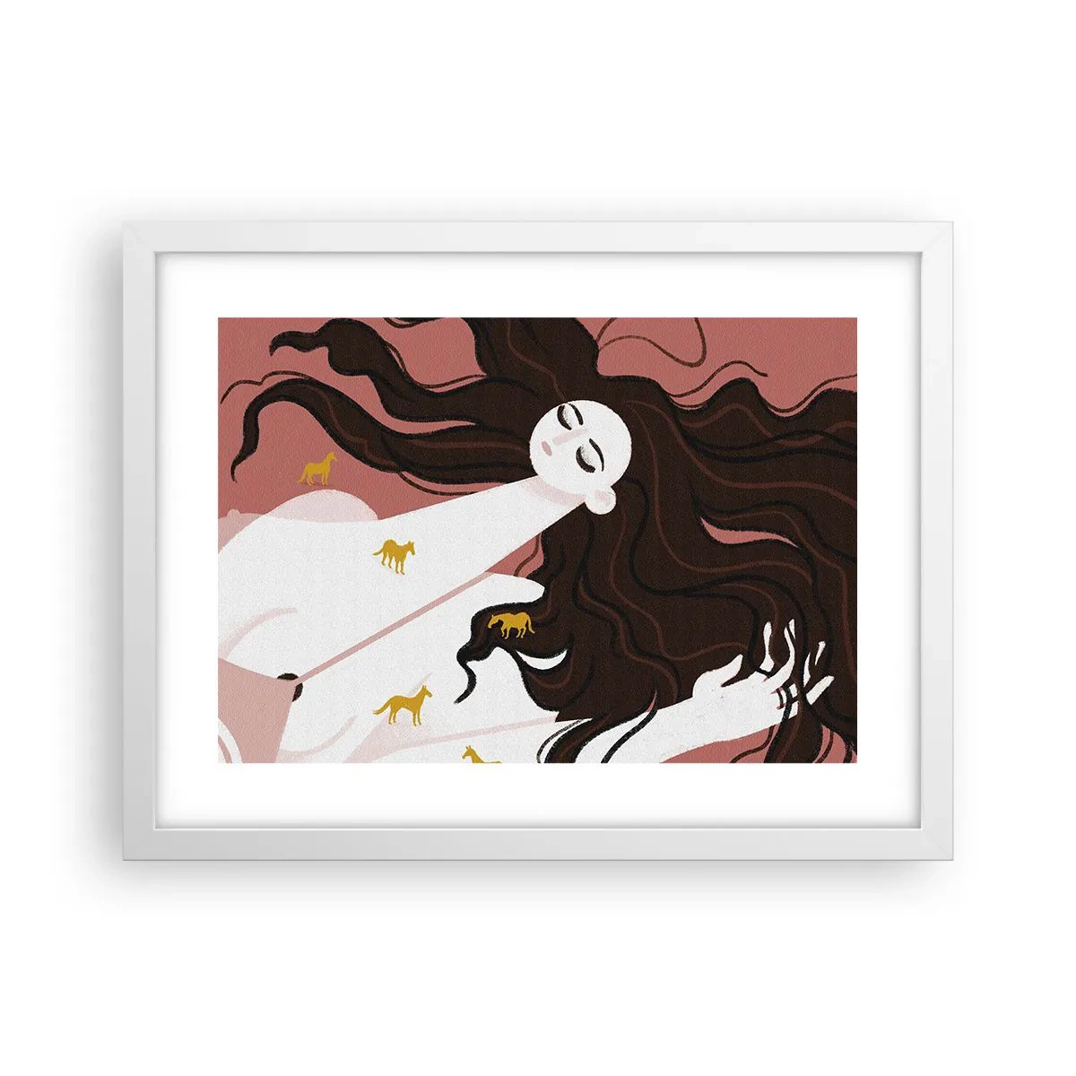 Póster en marco blanco - Sueño de caballos dorados - 40x30 cm