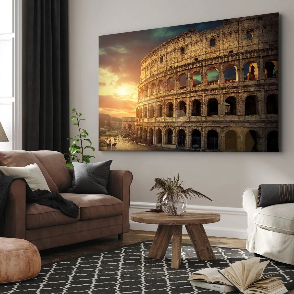 Cuadro sobre lienzo - Impresión de Imagen - El Coliseo de Roma al atardecer - 120x80cm - Una impresión colosal - Decoración de pared moderna para salón y dormitorio ARTTOR