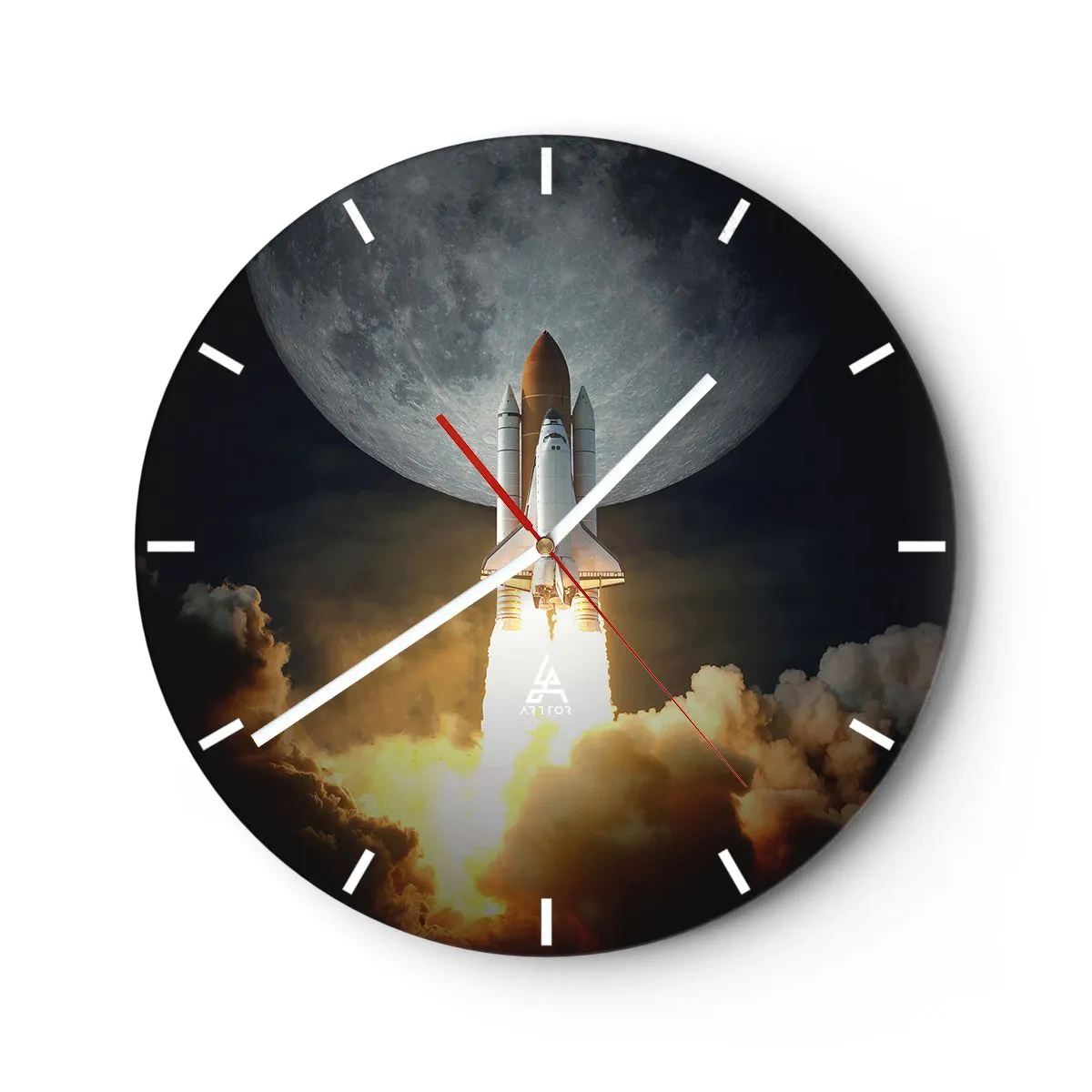 Reloj de pared - Reloj de vidrio - Un cohete despegando con la luna como telón de fondo en el cielo nocturno. - 30x30cm - El comienzo de una aventura sobrenatural - Decoración de pared moderna para salón, cocina y dormitorio ARTTOR