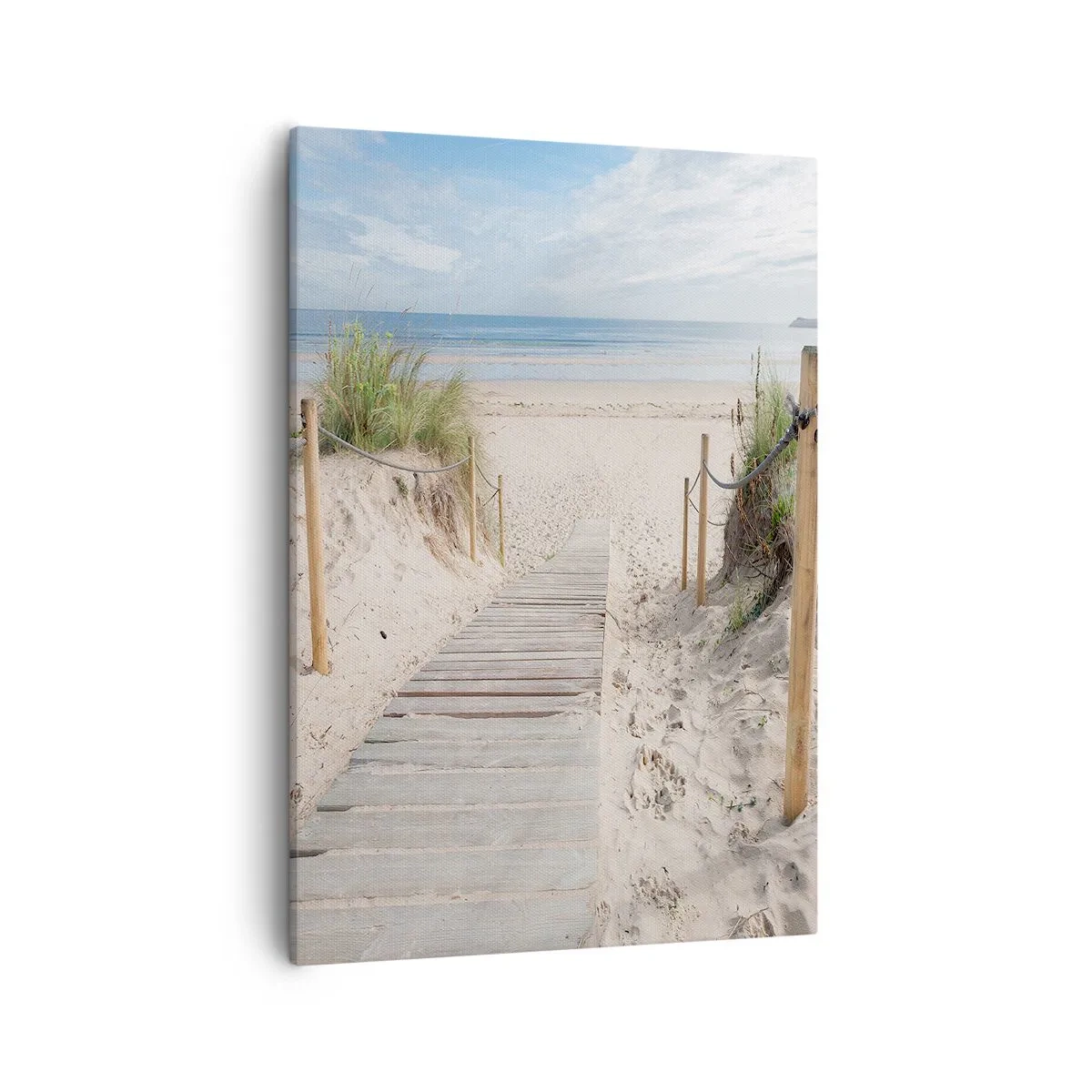 Cuadro sobre lienzo - Impresión de Imagen - Un camino de tablones que conduce a una playa de arena. - 50x70cm - Hasta el horizonte - Decoración de pared moderna para salón y dormitorio ARTTOR