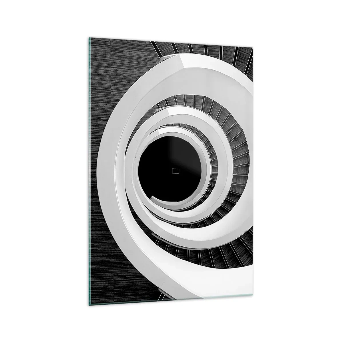 Cuadro sobre vidrio - Impresiones sobre Vidrio - Escalera de caracol en blanco y negro de estilo moderno. - 70x100cm - Hacia el origen - Decoración de pared moderna para salón y dormitorio ARTTOR