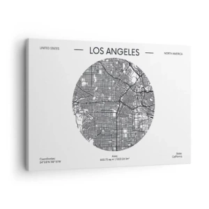Cuadro sobre lienzo - Impresión de Imagen - Un mapa de Los Ángeles en un estilo minimalista en blanco y negro. - 70x50cm - Anatomía de Los Ángeles - Decoración de pared moderna para salón y dormitorio ARTTOR