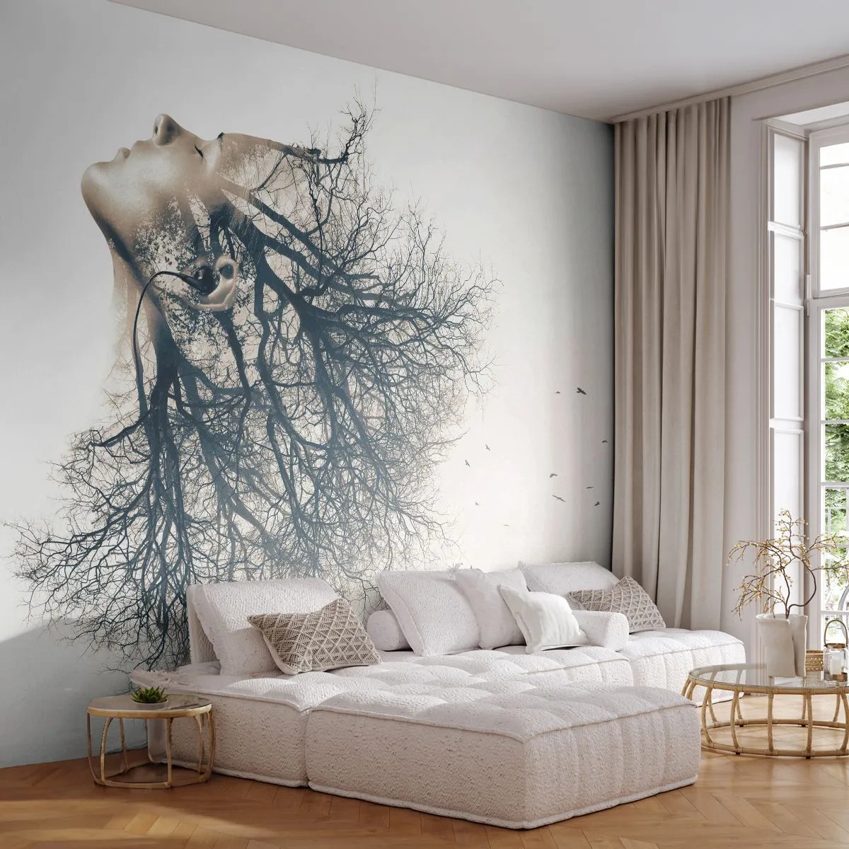 Fotomural Premium Canvas - Escuchando el susurro de un árbol - Abstracción, cara de mujer, Árbol - 250x175 cm