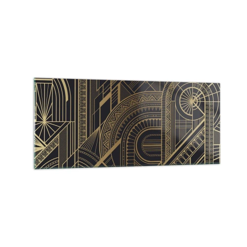 Cuadro sobre vidrio - Impresiones sobre Vidrio - Patrones geométricos dorados sobre fondo negro en estilo Art Déco - 120x50cm - Conceptos, ideas, planes - Decoración de pared moderna para salón y dormitorio ARTTOR