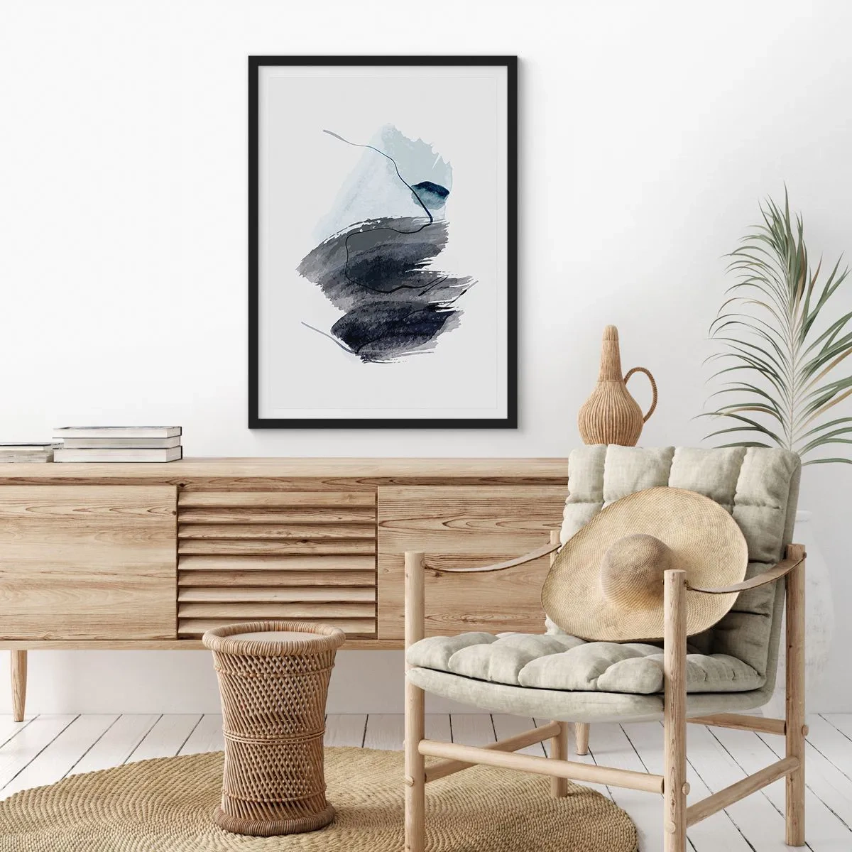 Póster en marco negro - Pinceladas abstractas en tonos de gris - 50x70cm - Intensidad y movimiento - Decoración de pared moderna para salón y dormitorio ARTTOR