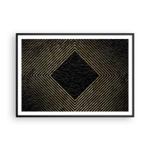 Póster en marco negro - Fondo negro con un patrón geométrico de líneas doradas. - 100x70cm - Geometría al estilo glamour - Decoración de pared moderna para salón y dormitorio ARTTOR