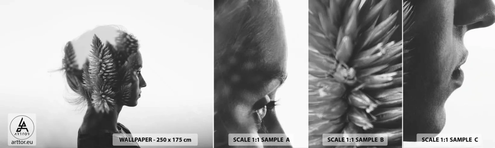 Muestra De Fotomural Standard Eco - La dama del bosque de pinos - Abstracción, Mujer, Pedazo - 100x30 cm