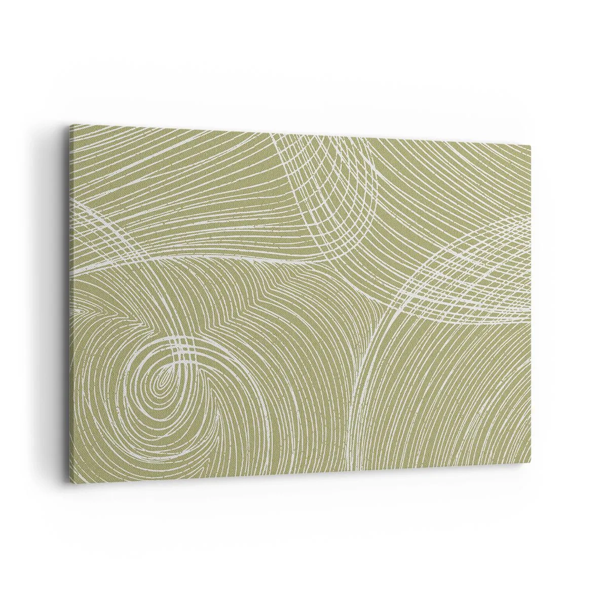Cuadro sobre lienzo - Impresión de Imagen - Líneas verdes y blancas en una composición abstracta. - 120x80cm - Abstracción intrincada en blanco - Decoración de pared moderna para salón y dormitorio ARTTOR