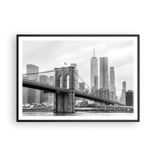 Póster en marco negro - Puente de Brooklyn con rascacielos de Nueva York al fondo - 100x70cm - Vibraciones de Nueva York - Decoración de pared moderna para salón y dormitorio ARTTOR