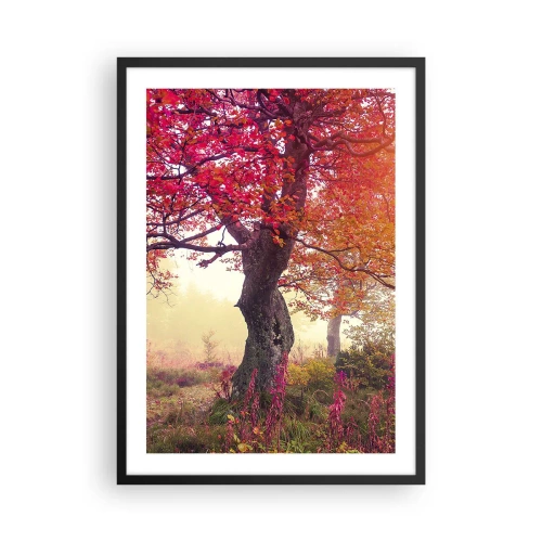 Póster en marco negro - Un árbol con hojas rojas en un paisaje otoñal. - 50x70cm - Un frenesí de floración - Decoración de pared moderna para salón y dormitorio ARTTOR