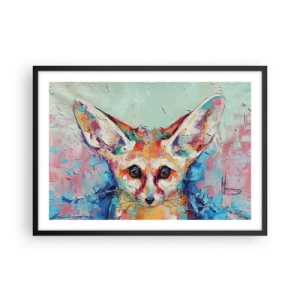 Póster en marco negro - Un retrato colorido de un zorro fennec en el estilo de pintura expresiva. - 70x50cm - Mirada penetrante - Decoración de pared moderna para salón y dormitorio ARTTOR