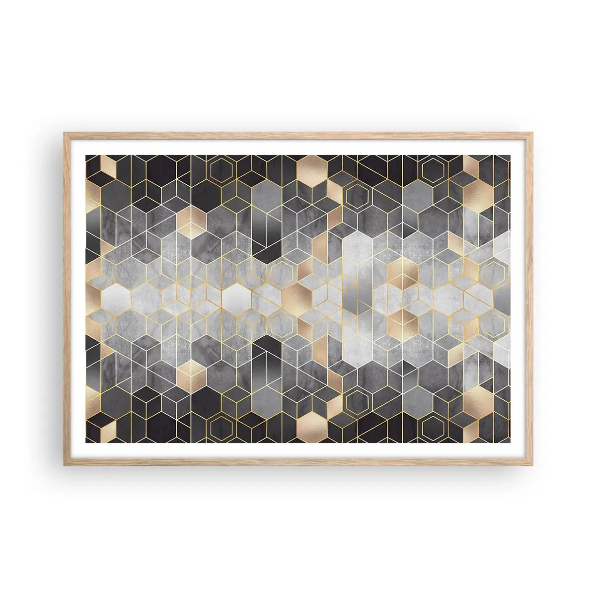 Póster en marco roble claro - Composición de diamantes - 100x70 cm