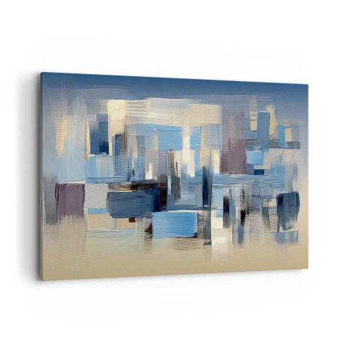 Cuadro sobre lienzo - Impresión de Imagen - Formas geométricas en tonos azules y beige. - 100x70cm - Construcción azul - Decoración de pared moderna para salón y dormitorio ARTTOR