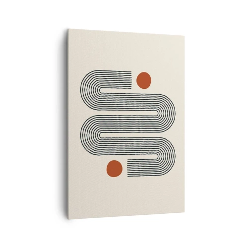 Cuadro sobre lienzo - Impresión de Imagen - Patrón geométrico con líneas y círculos naranjas. - 70x100cm - De principio a fin - Decoración de pared moderna para salón y dormitorio ARTTOR