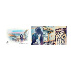 Muestra de fotomural autoadhesivo Deluxe Sticker - Los amantes de París - Arquitectura, Ciudad, pareja de enamorados - 100x30 cm