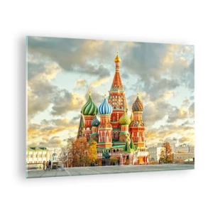 Cuadro sobre vidrio - Impresiones sobre Vidrio - La Catedral de San Basilio en Moscú bajo un cielo nublado - 70x50cm - Palacio de ensueño - Decoración de pared moderna para salón y dormitorio ARTTOR
