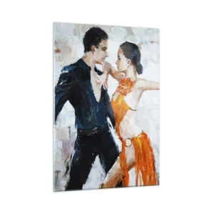 Cuadro sobre vidrio - Impresiones sobre Vidrio - Una pareja bailando en una pose dinámica frente a un fondo de estilo impresionista. - 50x70cm - Dirty dancing - Decoración de pared moderna para salón y dormitorio ARTTOR