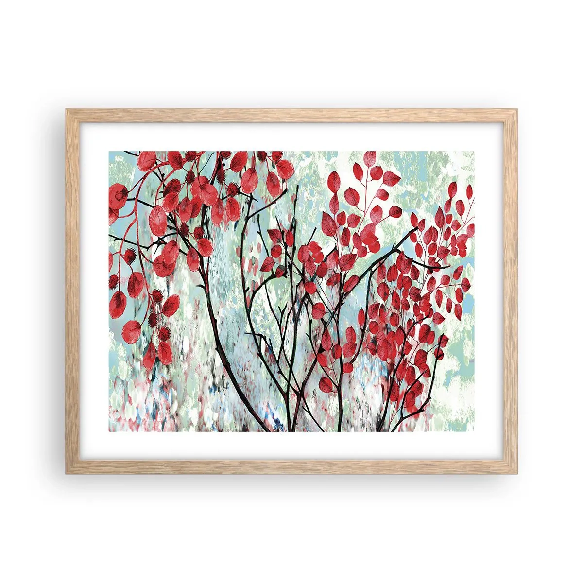 Póster en marco roble claro - Un árbol en escarlata - 50x40 cm