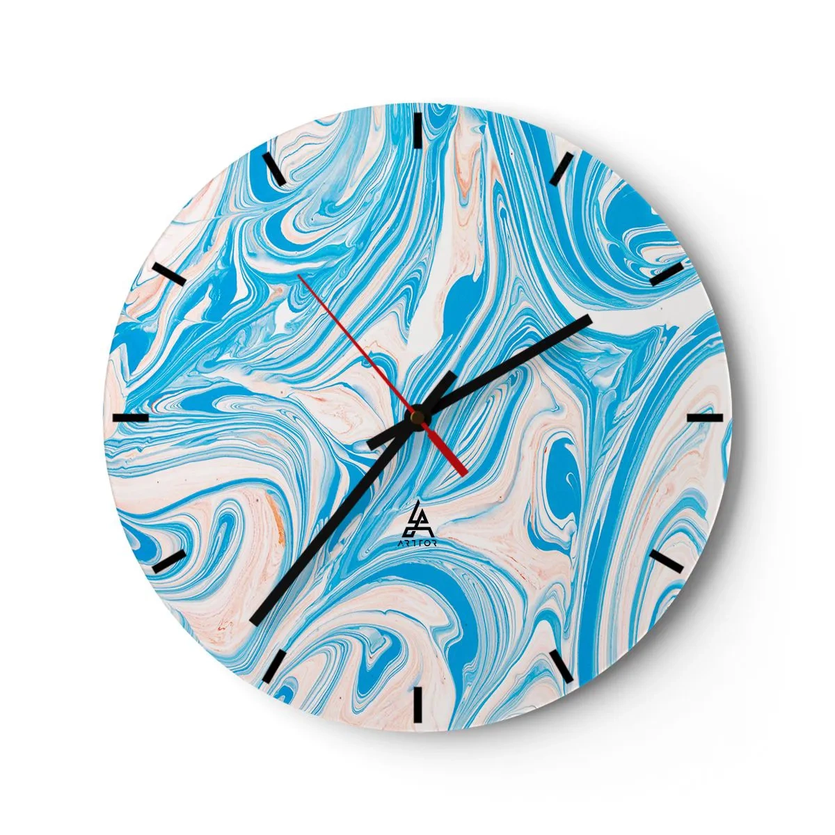 Reloj de pared - Reloj de vidrio - Una piscina abstracta en tonos turquesa y blanco. - 30x30cm - Llanura de inundación turquesa - Decoración de pared moderna para salón, cocina y dormitorio ARTTOR