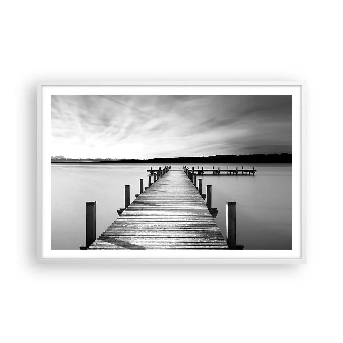 Póster en marco blanco - En el lago de la paz - 91x61 cm